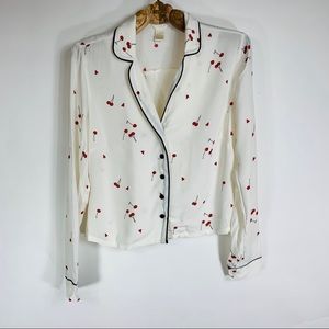 Cropped Pajama Style Blouse Cherries Sz Small